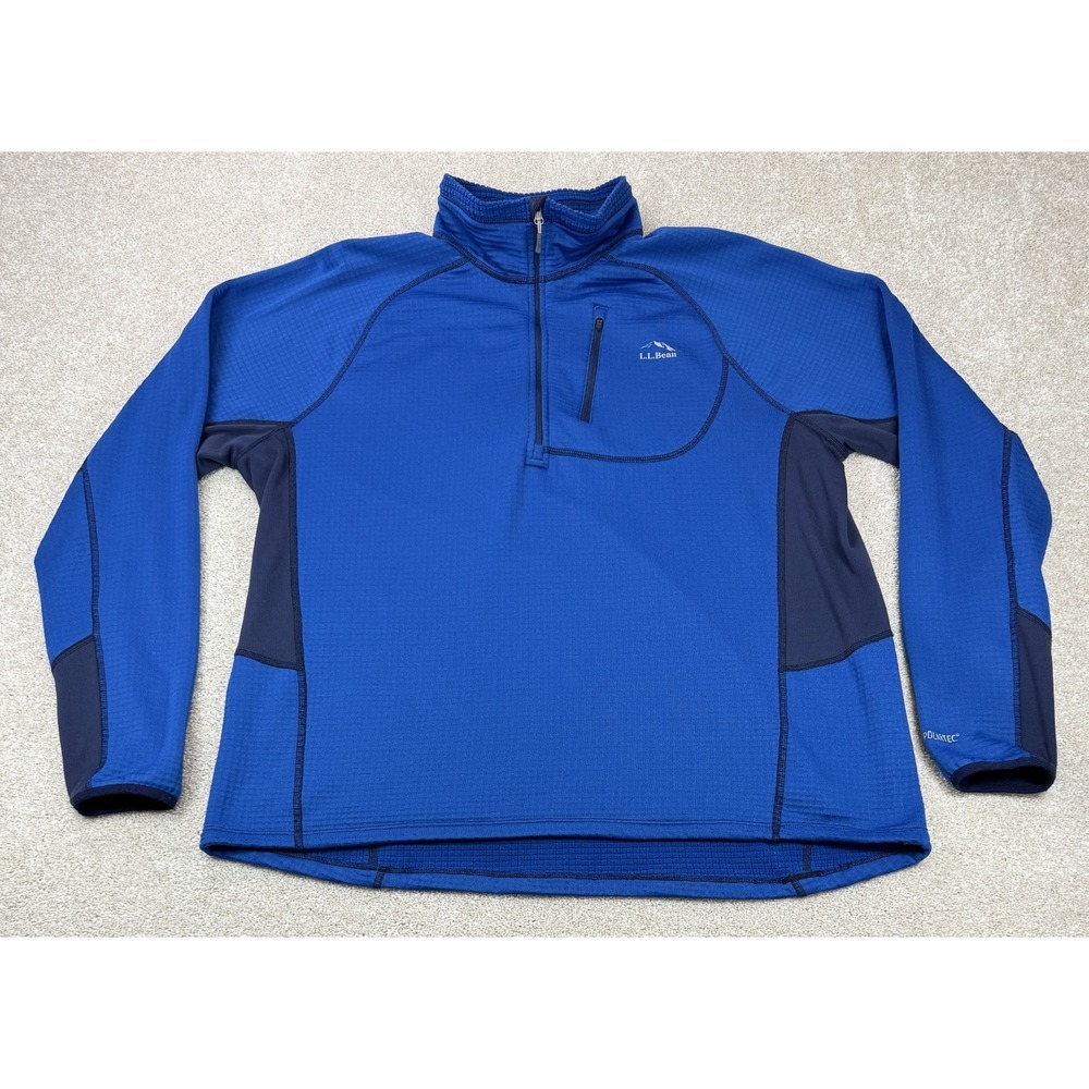 LL Bean Polartec Jacket Men's XL Blue 1/4 Zip Mock Neck Slightly Fitted Logo